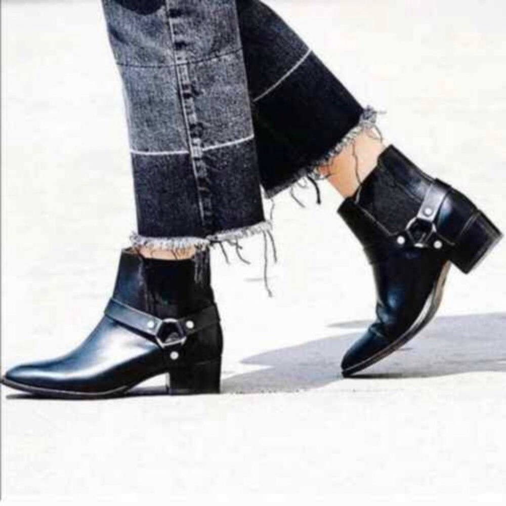 Frye Black Dara Harness boots Chelsea boots real leather block heel mid low heel